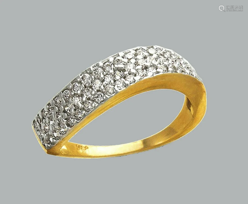 14K TWO TONE GOLD FANCY CZ COCKTAIL RING CURVED BAND