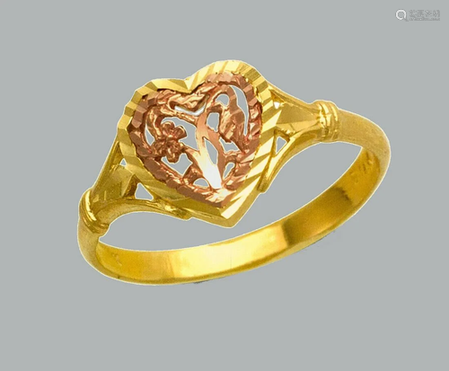 NEW 14K TWO TONE GOLD LADIES FANCY RING HEART