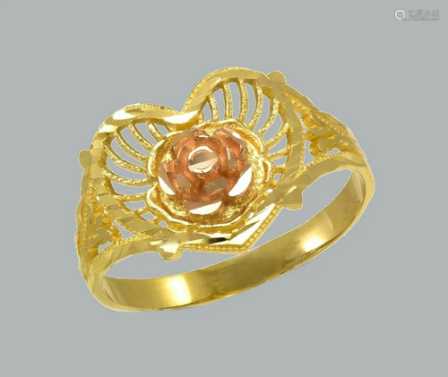 NEW 14K TWO TONE GOLD LADIES FANCY RING HEART FLOWER