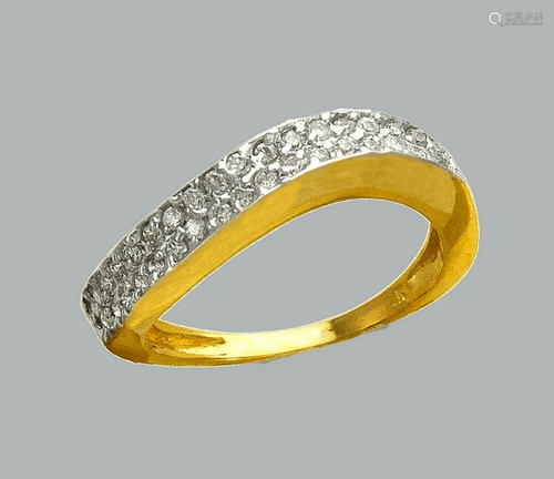 14K TWO TONE GOLD FANCY CZ COCKTAIL RING CURVED BAND