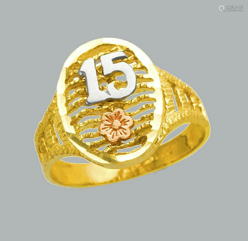 NEW 14K TRI COLOR GOLD LADIES FANCY RING 15 ANOS