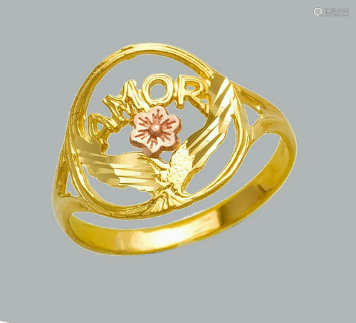 NEW 14K TWO TONE GOLD LADIES FANCY RING FLOWER AMOR