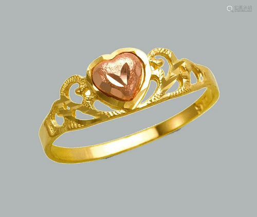 NEW 14K TWO TONE GOLD LADIES FANCY RING HEART