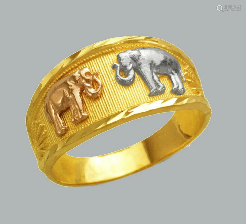 NEW 14K TRI COLOR GOLD LADIES RING ELEPHANT