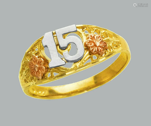 NEW NEW 14K TRI COLOR GOLD LADIES FANCY RING 15 ANOS