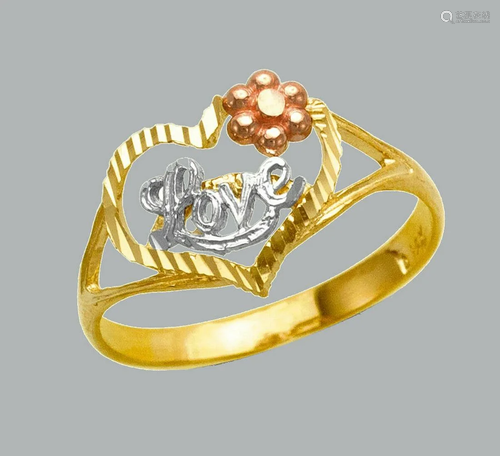 NEW 14K TRI COLOR GOLD LADIES FANCY RING LOVE HEART