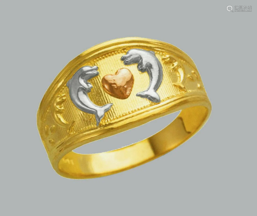 NEW 14K TRI COLOR GOLD LADIES RING DOLPHINS