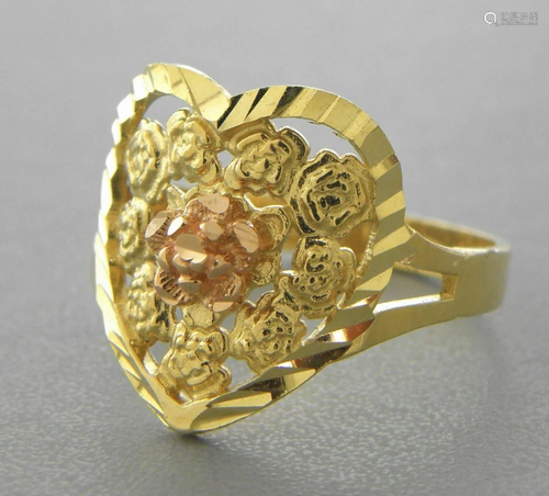 NEW 14K TWO TONE GOLD LADIES FANCY RING FLOWER HEART