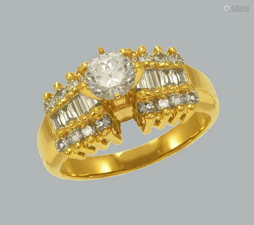 14K YELLOW GOLD LADIES FANCY CZ COCKTAIL SOLITAIRE RING