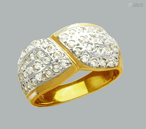 14K TWO TONE GOLD LADIES FANCY CZ RING DOME PAVE SET