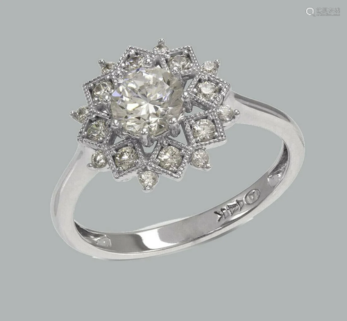 NEW 14K WHITE GOLD LADIES ENGAGEMENT RING FLOWE…