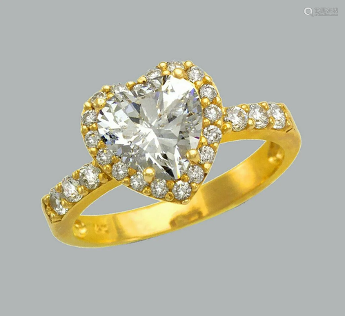 14K YELLOW GOLD LADIES ENGAGEMENT RING HEART HALO