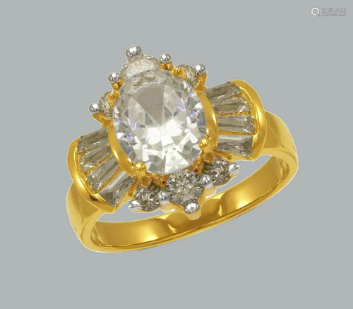 NEW 14K TWO TONE GOLD LADIES FANCY CZ RING