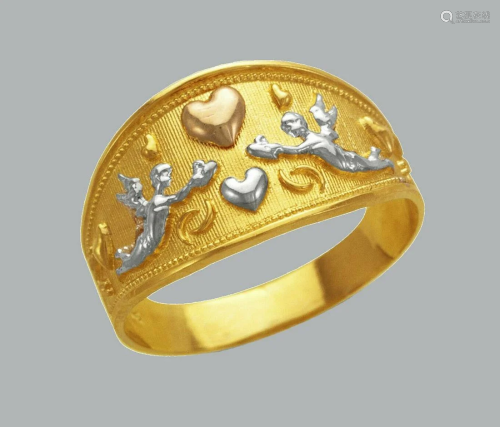 NEW 14K TRI COLOR GOLD LADIES RING CUPID HEART