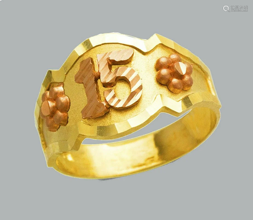 NEW 14K TWO TONE GOLD LADIES FANCY RING 15 ANOS