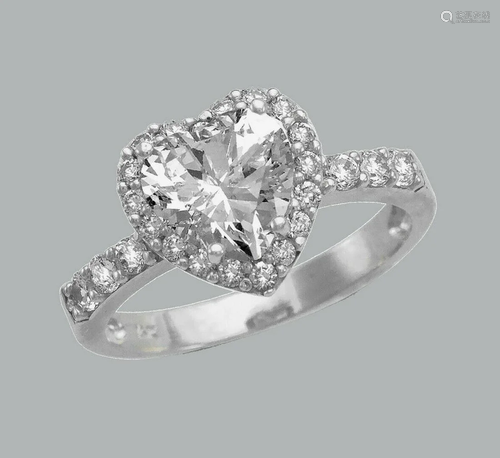 14K WHITE GOLD LADIES ENGAGEMENT RING HEART HALO