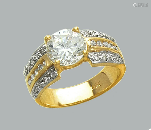 14K TWO TONE GOLD FANCY CZ RING SOLITAIRE COCKTAIL RING