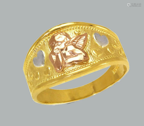 NEW 14K TRI COLOR GOLD LADIES RING ANGEL HEART