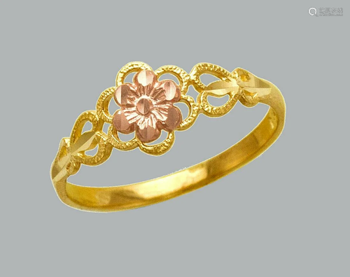 NEW 14K TWO TONE GOLD LADIES FANCY RING FLOWER