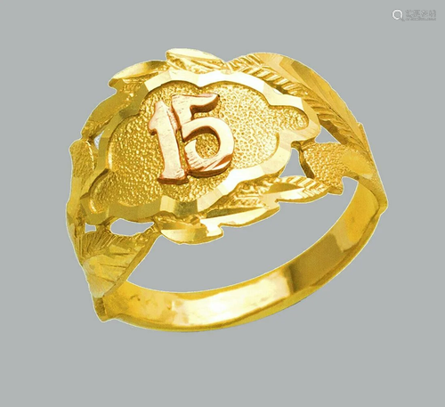 NEW 14K TWO TONE GOLD LADIES FANCY RING 15 ANOS