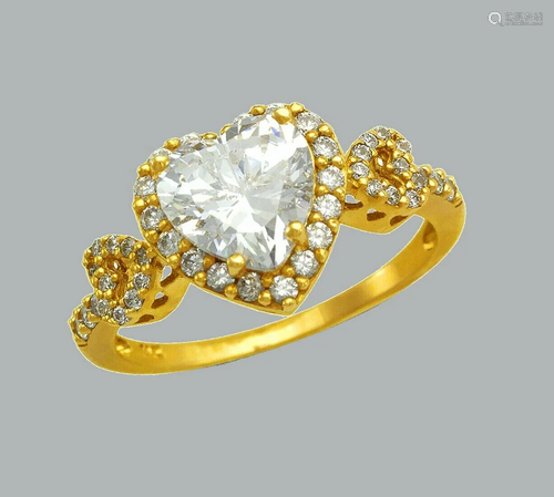 14K YELLOW GOLD LADIES ENGAGEMENT RING HEART HALO