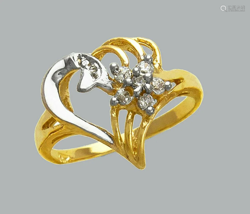 NEW 14K TWO TONE GOLD LADIES FANCY CZ RING HEART