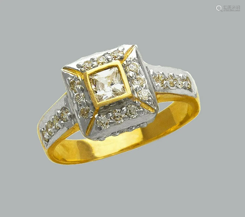 NEW 14K TWO TONE GOLD LADIES FANCY CZ RING SQUARE