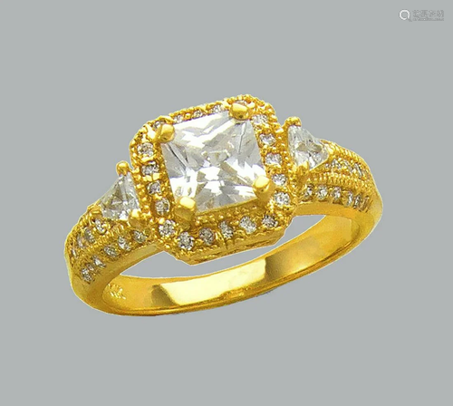 14K YELLOW GOLD CZ ENGAGEMENT RING PRINCESS CUT