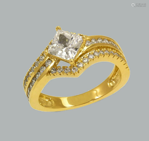 14K YELLOW GOLD LADIES ENGAGEMENT RING PRINCESS CUT