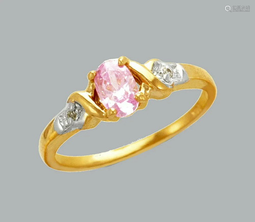 NEW 14K TWO TONE GOLD LADIES CZ RING PINK