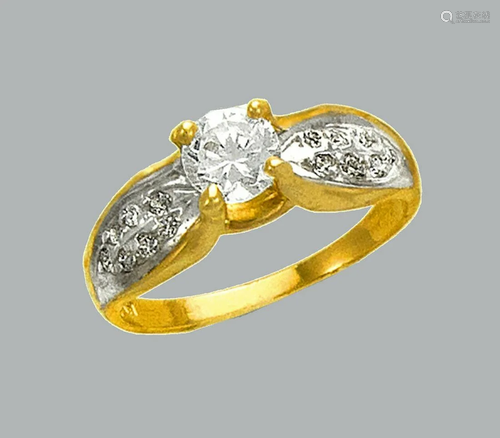 14K TWO TONE GOLD FANCY CZ RING SOLITAIRE COCKTAIL