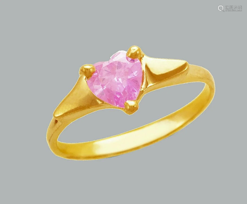 NEW 14K YELLOW GOLD LADIES FANCY CZ RING PINK HEART