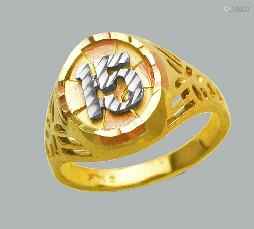 NEW 14K TRI COLOR GOLD LADIES FANCY RING 15 ANOS