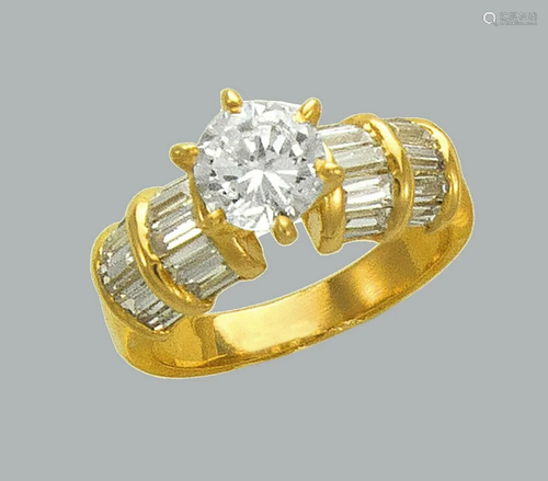 14K YELLOW GOLD FANCY CZ RING SOLITAIRE COCKTAIL