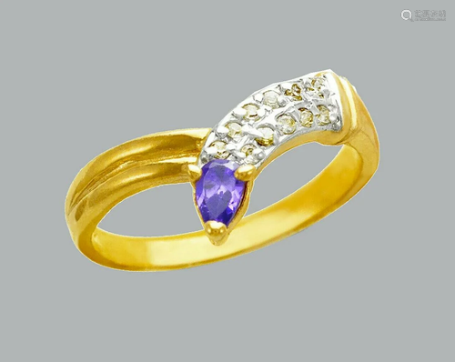 NEW 14K TWO TONE GOLD LADIES FANCY CZ RING