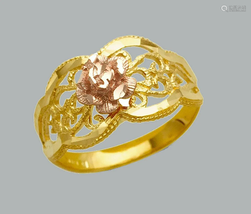 NEW 14K TWO TONE GOLD LADIES FANCY RING FLOWER