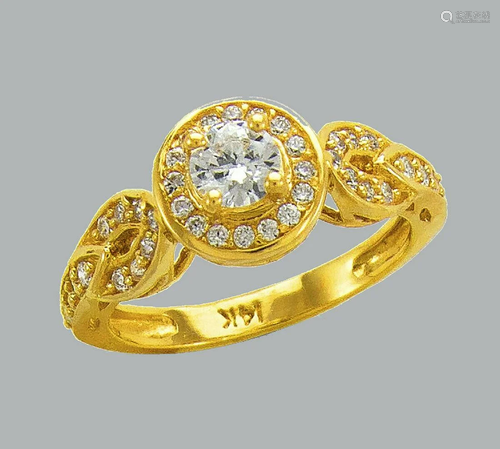 14K YELLOW GOLD LADIES FANCY CZ ENGAGEMENT RING HALO