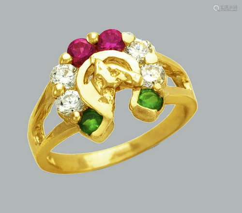 14K YELLOW GOLD LADIES FANCY CZ COCKTAIL RING HORSES…