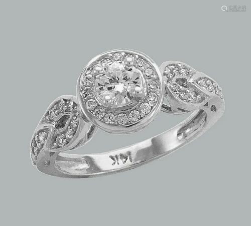 14K WHITE GOLD LADIES FANCY CZ ENGAGEMENT RING HALO