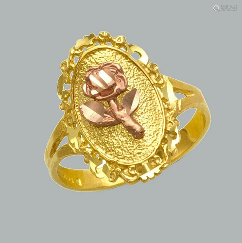 NEW 14K TWO TONE GOLD LADIES FANCY RING FLOWER ROSE