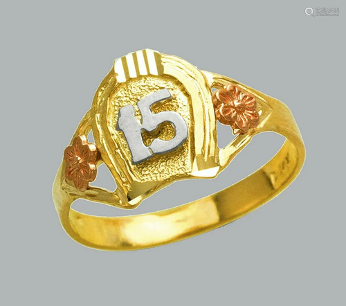 NEW 14K TRI COLOR GOLD LADIES FANCY RING 15 ANOS