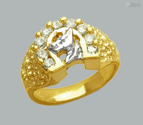 14K TWO TONE GOLD LADIES FANCY CZ RING HORSESHOE