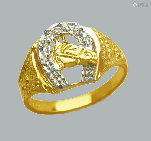 14K TWO TONE GOLD LADIES FANCY CZ RING HORSESHOE