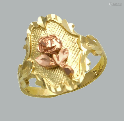 NEW 14K TWO TONE GOLD LADIES FANCY RING FLOWER ROSE