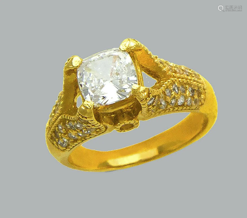 14K YELLOW GOLD LADIES FANCY CZ ENGAGEMENT RING CU…