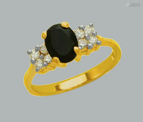 NEW 14K TWO TONE GOLD LADIES CZ COCKTAIL RING ONYX