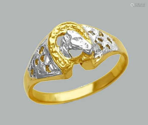 NEW 14K TWO TONE GOLD LADIES FANCY RING HORSESHOE