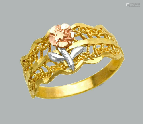 NEW 14K TRI COLOR GOLD LADIES FANCY RING FLOWER