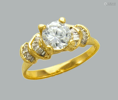 14K YELLOW GOLD LADIES FANCY CZ COCKTAIL SOLITAIRE RING