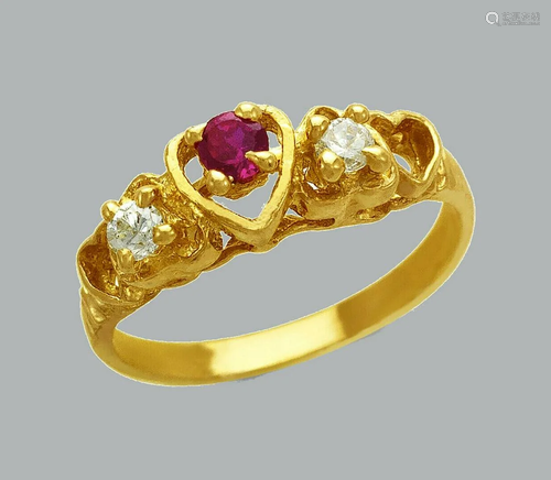 14K YELLOW GOLD LADIES FANCY CZ COCKTAIL RING HEARTS